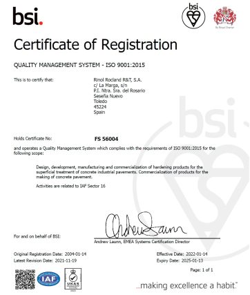 Rinol Rocland RyT - ISO 9001:2018