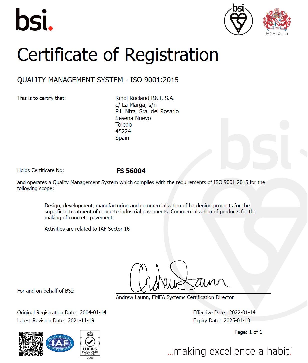 Rinol Rocland RyT - ISO 9001:2018